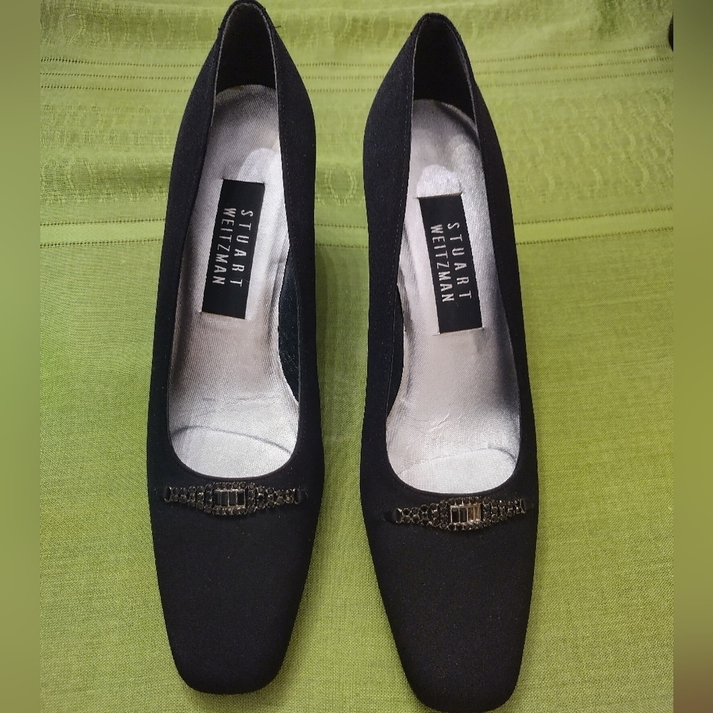 Stuart Weitzman Black Heels with Blingy Toe Accent